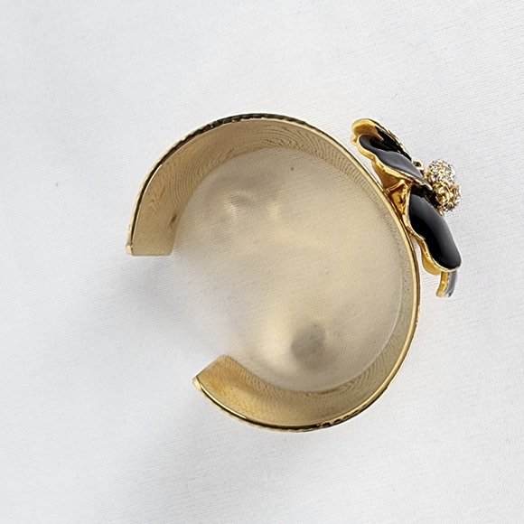 Stella & Dot Black Flower Rhinestone Pearl Ladybug Cuff Bracelet - Picture 7 of 7